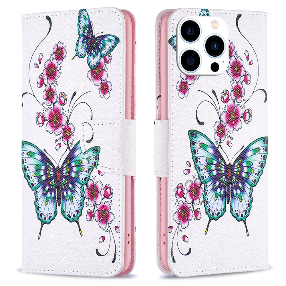 Pattern Printing Leather Case for iPhone 15 Pro Max , Stand Wallet Anti-drop Phone Cover - Blossom and Butterflies Pattern Printing Leather Case for iPhone 15 Pro Max , Stand Wallet Anti-drop Phone Cover - Blossom and Butterflies
